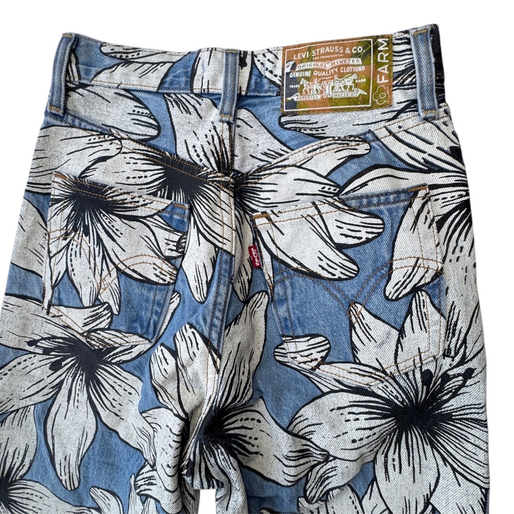 Levis x Farm Rio Ribcage Straight Jeans Womens 24 Blue Tropical Ankle High Rise - Picture 6 of 15